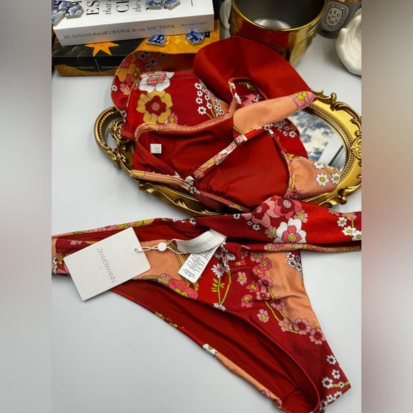 🆕 ZIMMERMANN 🧿 NWT Lola Waterfall Frill Bikini Raspberry Floral- Sz3 - US8 -10 - Picture 15 of 16